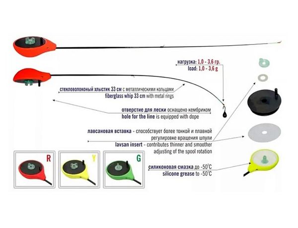 Удочка зимняя Akara Finezza L - Балалайка - Безкивковая - Red (Красный)