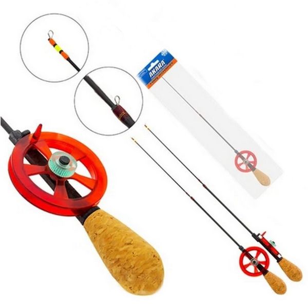 Удочка зимняя телескопическая Akara Ledeer M 455 - С катушкой - С кольцами - Red