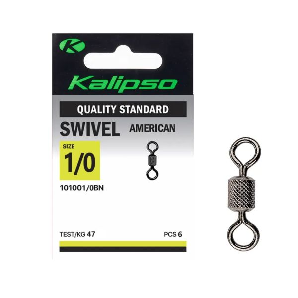 Вертлюг Kalipso Swivel American-1010 1/0BN - №1/0 - Чорний нікель - 47 кг - 6 шт/уп