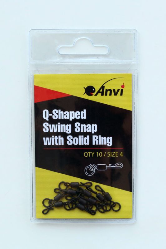 Вертлюг быстросъемный для вертолета с кольцом Anvi Q-Shaped Swing Snap with Solid Ring - Размер 4 - Черный матовый - 10 шт/уп