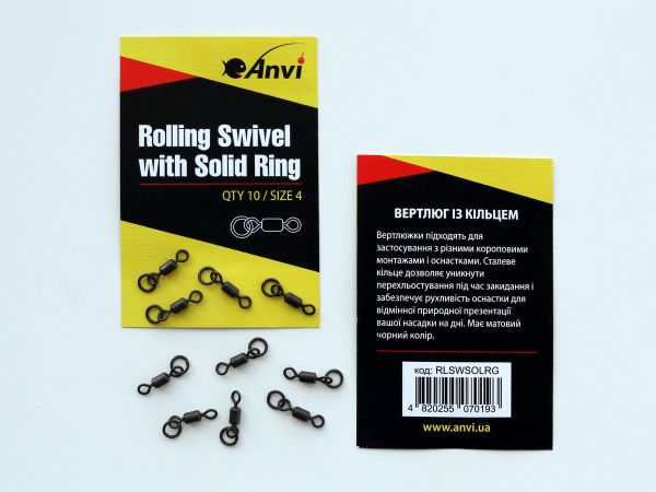 Вертлюг з кільцем Anvi Rolling Swivel with Solid Ring - Розмір 4 - Чорний матовий - 10 шт/уп