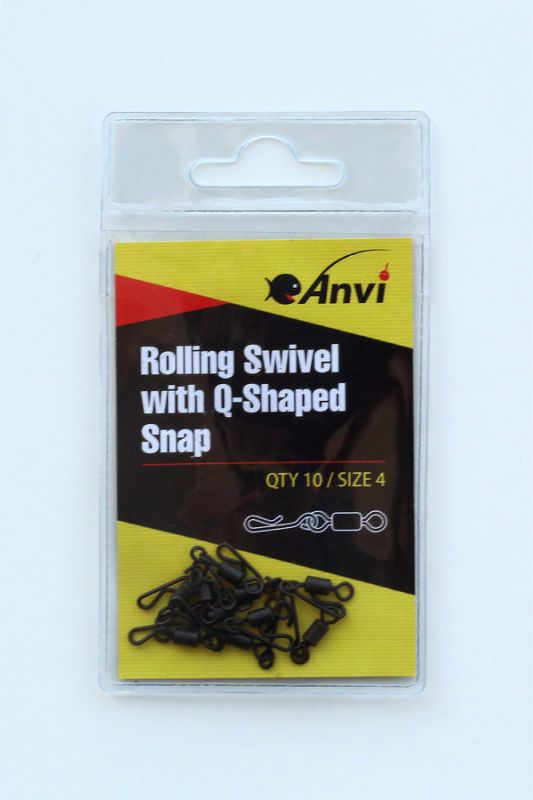 Вертлюг шарнірний Anvi Rolling Swivel with Q-Shaped Snap - Розмір 4 - Чорний матовий - 10 шт/уп