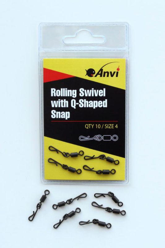 Вертлюг шарнірний Anvi Rolling Swivel with Q-Shaped Snap - Розмір 4 - Чорний матовий - 10 шт/уп