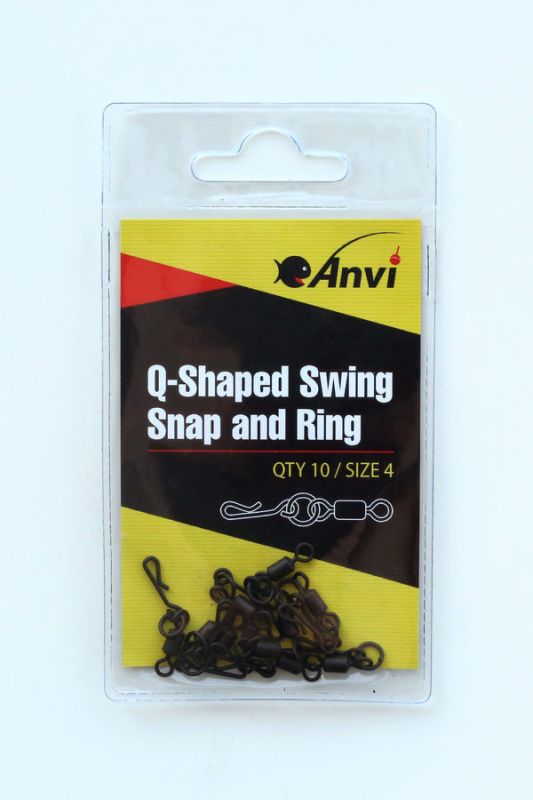 Вертлюг шарнірний з кільцем Anvi Q-Shaped Swing Snap and Ring - Розмір 4 - Чорний матовий - 10 шт/уп