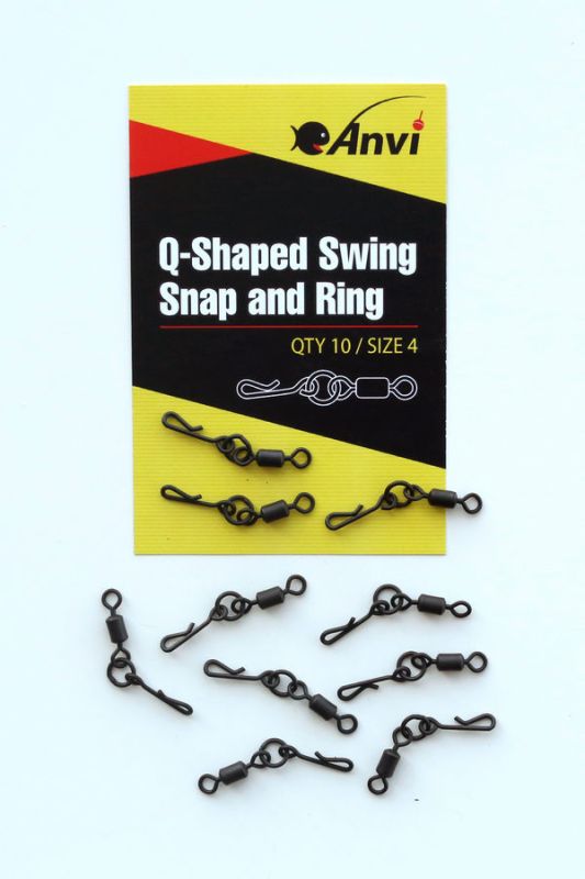 Вертлюг шарнірний з кільцем Anvi Q-Shaped Swing Snap and Ring - Розмір 4 - Чорний матовий - 10 шт/уп