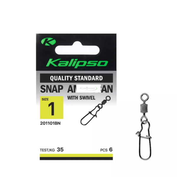 Застібка з вертлюгом Kalipso Snap American with swivel 2011 - 01BN - №1 - Чорний нікель - 35 кг - Сталь - 6 шт/уп