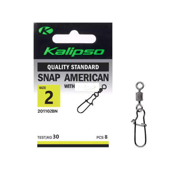 Застібка з вертлюгом Kalipso Snap American with swivel 2011 - 02BN - №2 - Чорний нікель - 30 кг - Сталь - 8 шт/уп