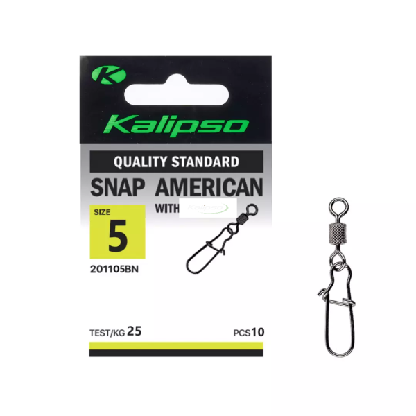Застібка з вертлюгом Kalipso Snap American with swivel 2011 - 05BN - №5 - Чорний нікель - 25 кг - Сталь - 10 шт/уп