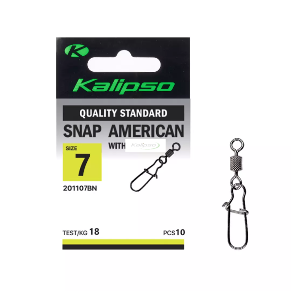 Застежка с вертлюгом Kalipso Snap American with swivel 2011 - 07BN - №7 - Чёрный никель - 18 кг - Сталь - 10 шт/уп