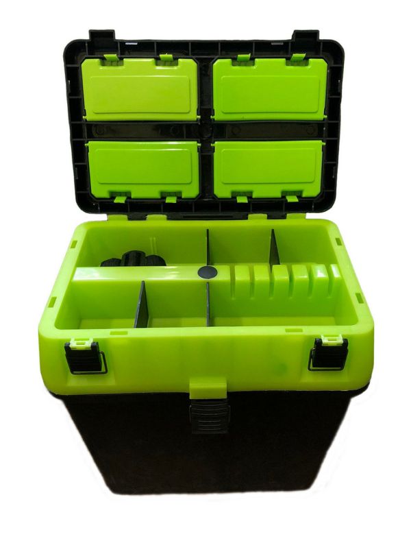 Зимовий набір: Жерлиця Щука 10 шт. + Ящик зимовий 18 л - Чорно-салатовий